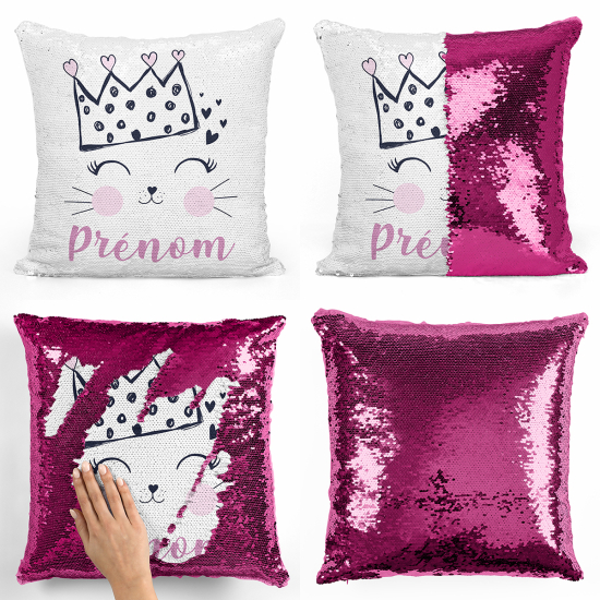 Coussin sequins personnalisé - Reine des chats