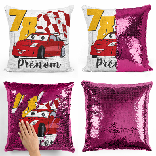 Coussin sequins personnalisé - Voiture de course