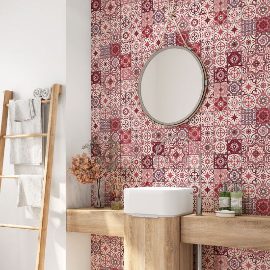 Crédence adhésive salle de bain - Motif carreaux de ciment