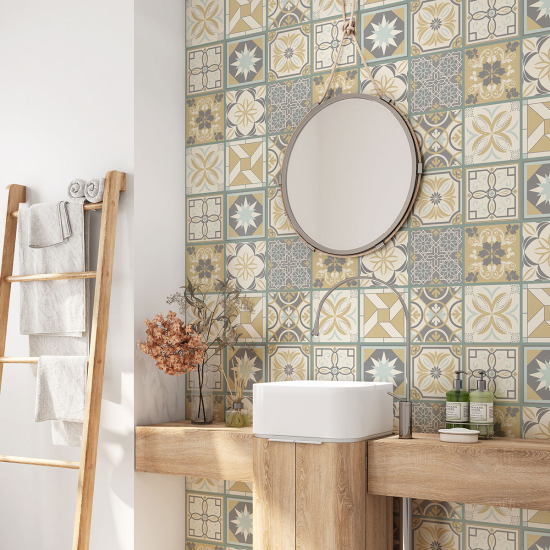 Crédence adhésive salle de bain - Motif carreaux de ciment