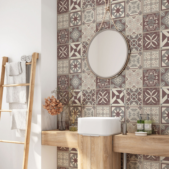 Crédence adhésive salle de bain - Motif carreaux de ciment