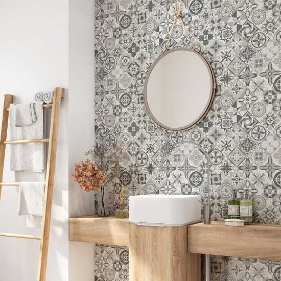 Crédence adhésive salle de bain - Motif carreaux de ciment