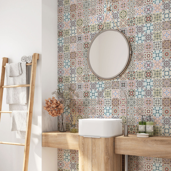 Crédence adhésive salle de bain - Motif carreaux de ciment