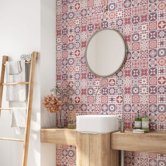 Crédence adhésive salle de bain - Motif carreaux de ciment