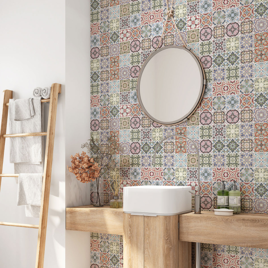 Crédence adhésive salle de bain - Motif carreaux de ciment