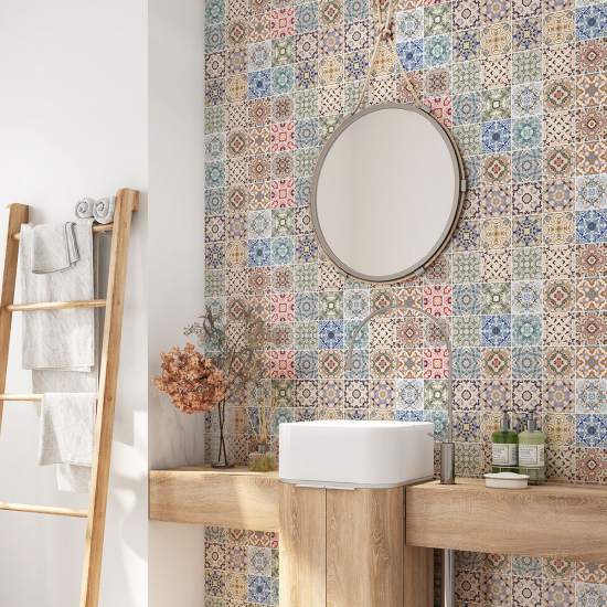 Crédence adhésive salle de bain - Motif carreaux de ciment