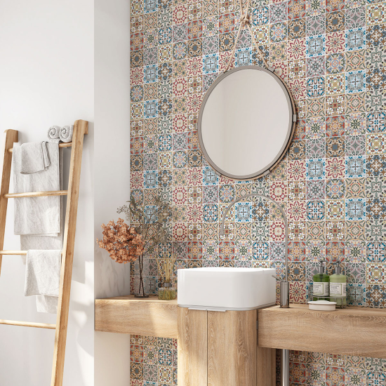 Crédence adhésive salle de bain - Motif carreaux de ciment