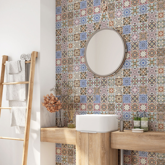 Crédence adhésive salle de bain - Motif carreaux de ciment