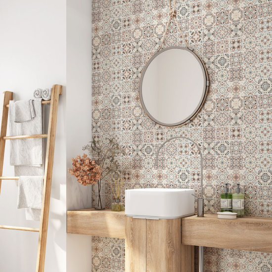 Crédence adhésive salle de bain - Motif carreaux de ciment