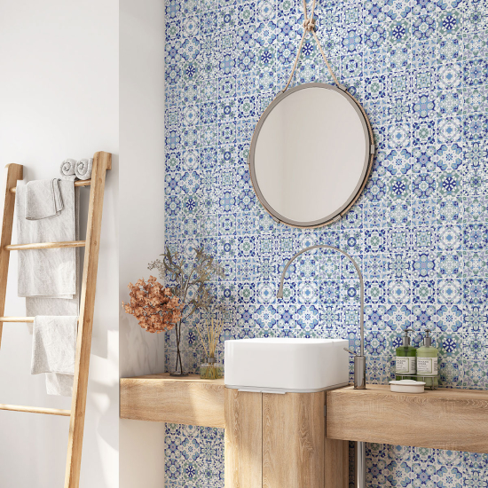 Crédence adhésive salle de bain - Motif carreaux de ciment