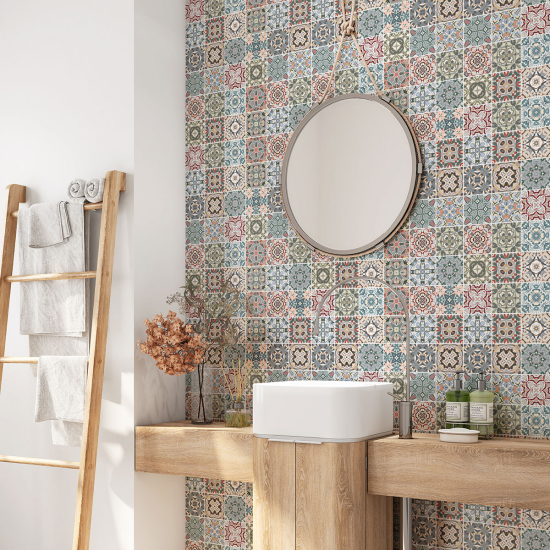 Crédence adhésive salle de bain - Motif carreaux de ciment