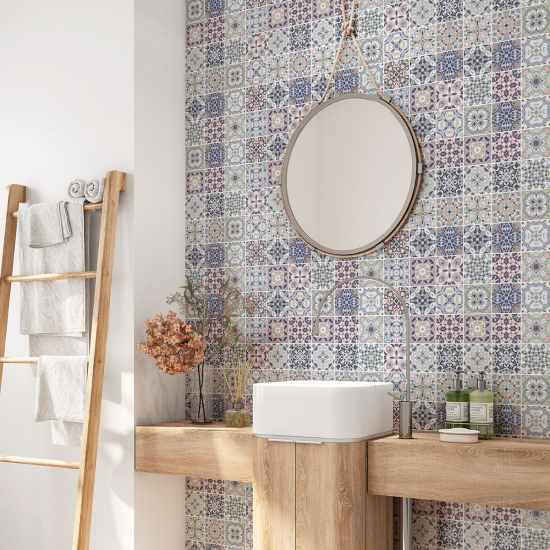 Crédence adhésive salle de bain - Motif carreaux de ciment