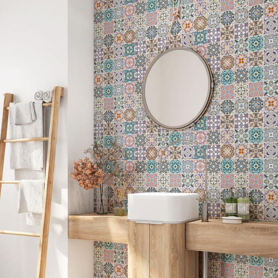 Crédence adhésive salle de bain - Motif carreaux de ciment