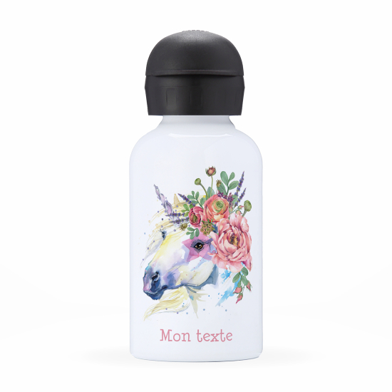 Gourde isotherme enfant personnalisée - Licorne fleurs