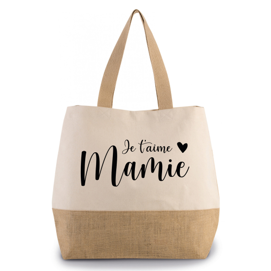 Grand Sac Coton et Jute - Je t'aime mamie