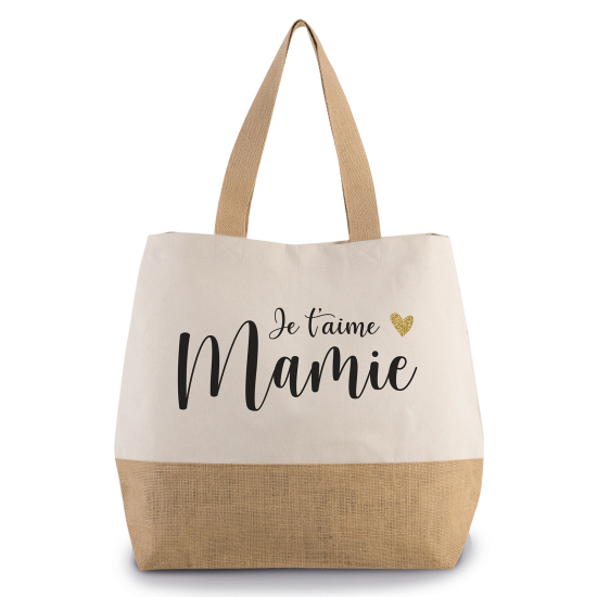 Grand Sac Coton et Jute - Je t'aime mamie