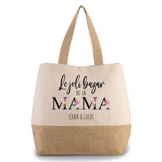 Grand Sac Coton et Jute - Le joli bazar de la mama Prénom