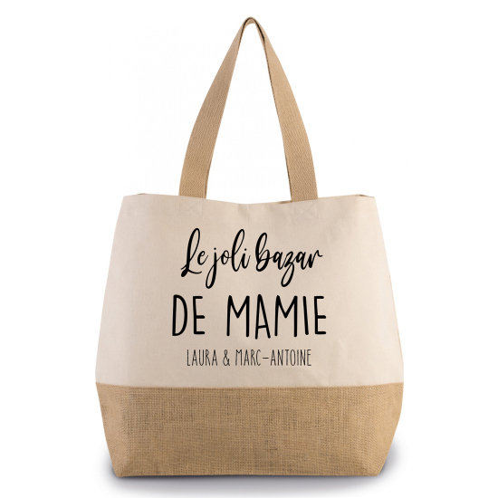 Grand Sac Coton et Jute - Le joli bazar de mamie Prénom