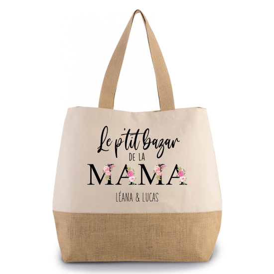 Grand Sac Coton et Jute - Le p'tit bazar de la mama Prénom