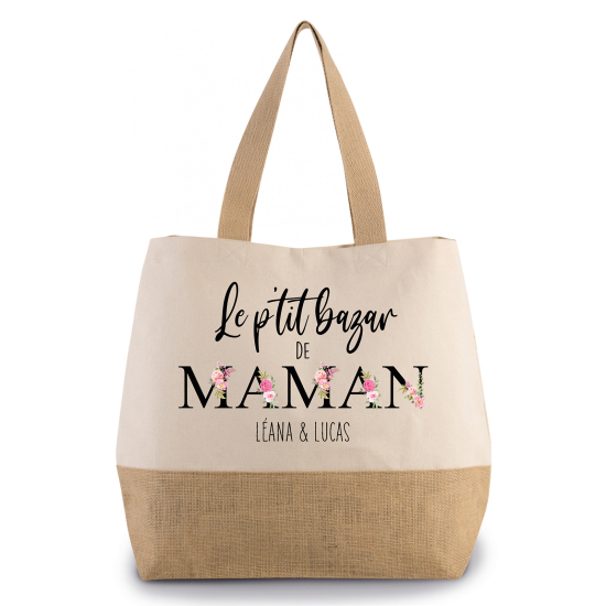 Grand Sac Coton et Jute - Le p'tit bazar de maman Prénom