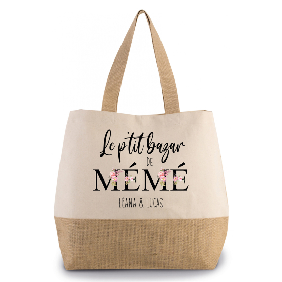 Grand Sac Coton et Jute - Le p'tit bazar de mémé Prénom