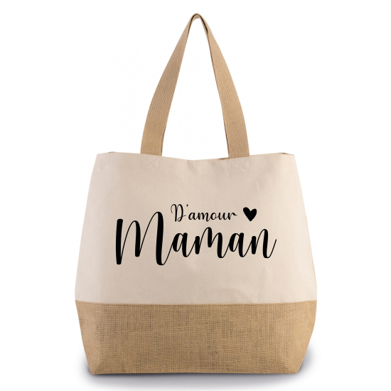 Grand Sac Coton et Jute - Maman d'amour