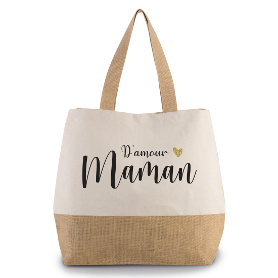 Grand Sac Coton et Jute - Maman d'amour