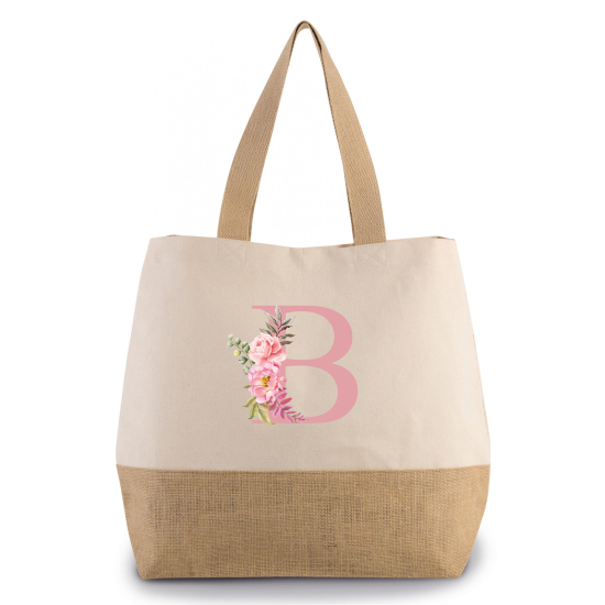 Grand Sac Coton et Jute Monogrammes - B