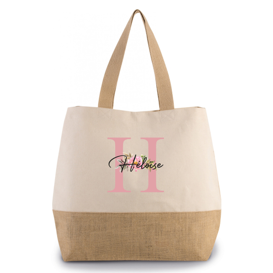 Grand Sac Coton et Jute Monogrammes - H