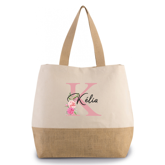 Grand Sac Coton et Jute Monogrammes - K