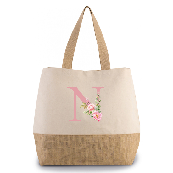 Grand Sac Coton et Jute Monogrammes - N