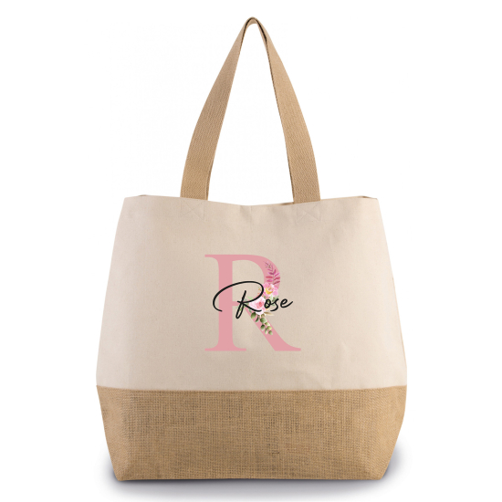 Grand Sac Coton et Jute Monogrammes - R