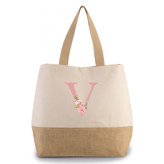 Grand Sac Coton et Jute Monogrammes - V