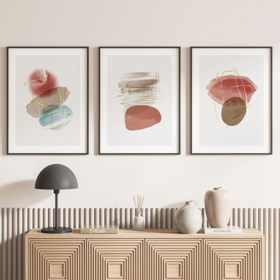 Lot de 3 Affiches / Posters Triptyque - Abstrait aquarelle