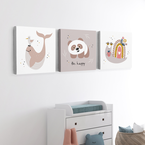 Lot de 3 Tableaux sur toile Triptyque Enfants - Animaux