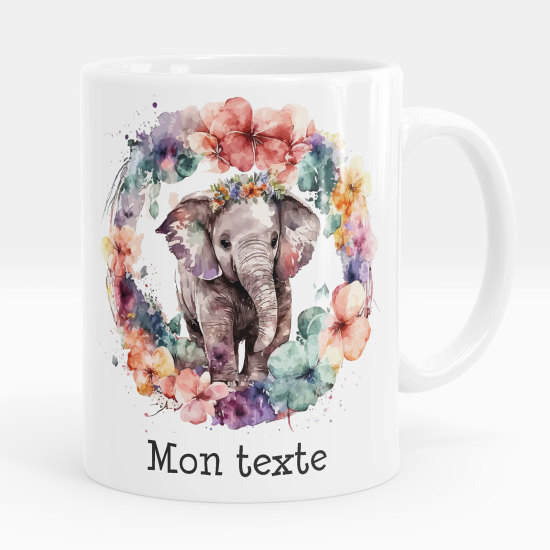 Mug - Tasse personnalisée - Élephant fleurs