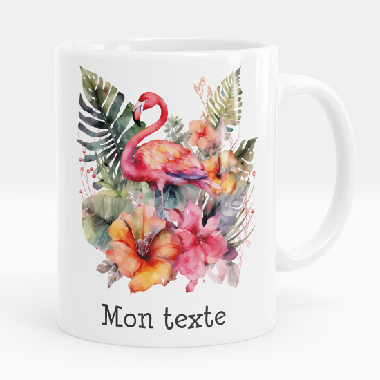 Mug - Tasse personnalisée - Flamant rose fleurs