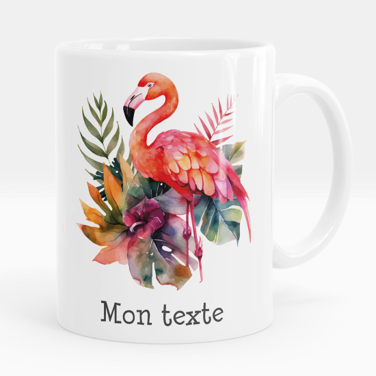 Mug - Tasse personnalisée - Flamant rose fleurs