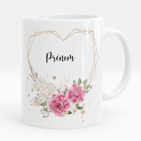 Mug - Tasse personnalisée - Fleurs coeurs