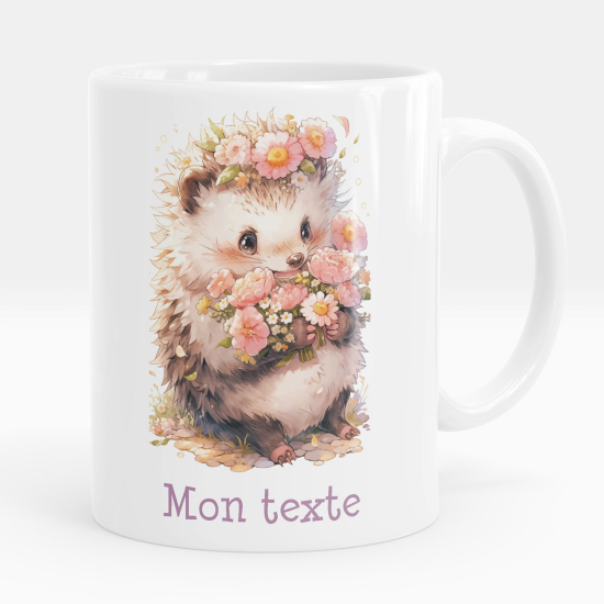 Mug - Tasse personnalisée - Hérisson fleurs