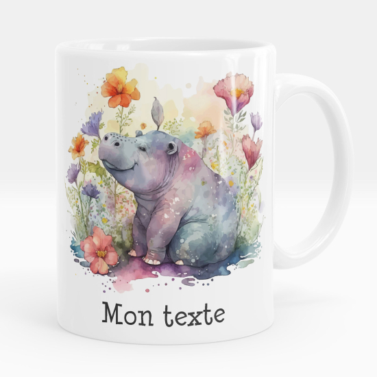 Mug - Tasse personnalisée - hippopotame fleurs