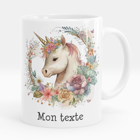 Mug - Tasse personnalisée - Licorne fleurs