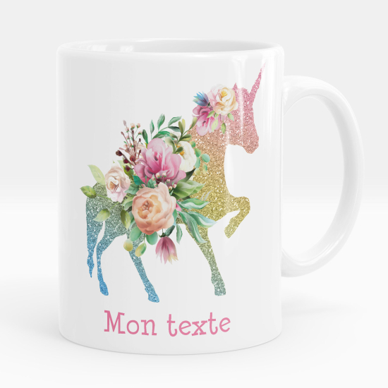 Mug - Tasse personnalisée - Licorne fleurs