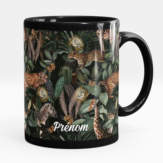 Mug - Tasse personnalisée Noir intégral - Animaux de la jungle