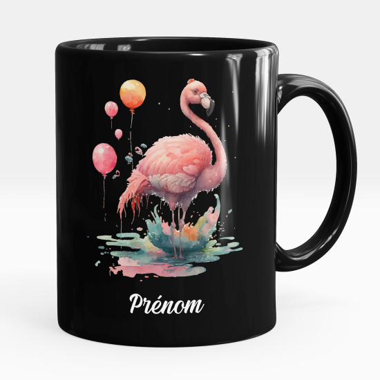 Mug - Tasse personnalisée Noir intégral - Flamant rose