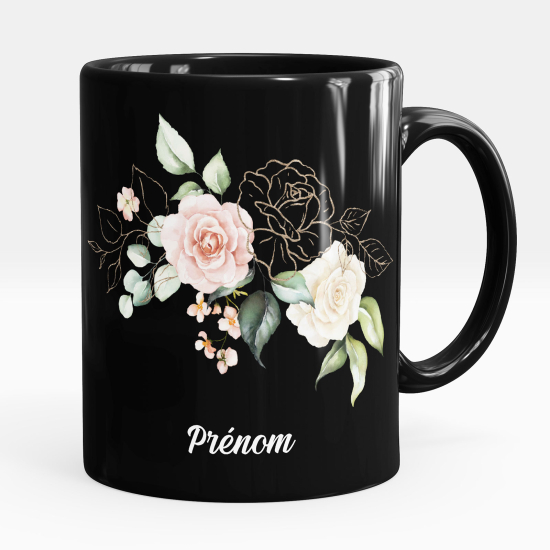 Mug - Tasse personnalisée Noir intégral - Fleurs