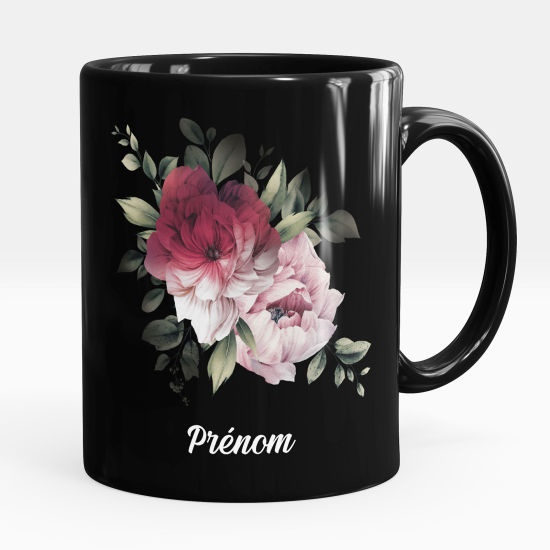 Mug - Tasse personnalisée Noir intégral - Fleurs