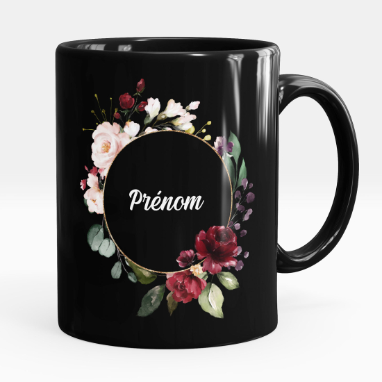 Mug - Tasse personnalisée Noir intégral - Fleurs