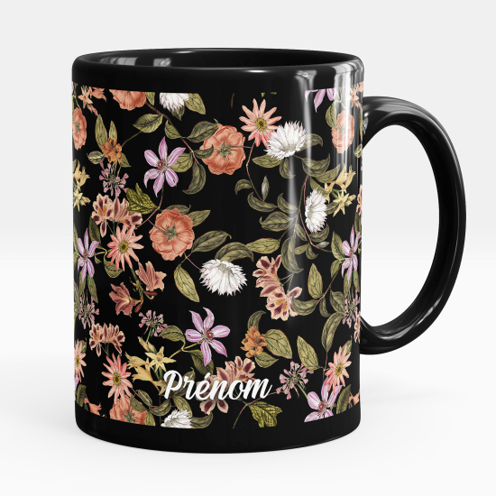 Mug - Tasse personnalisée Noir intégral - Fleurs