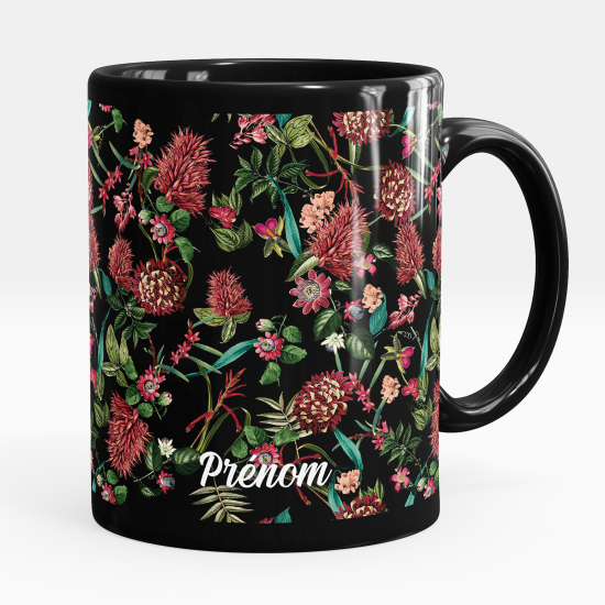 Mug - Tasse personnalisée Noir intégral - Fleurs